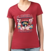 Women's G-III 4Her by Carl Banks Red Florida Panthers Flower Logo Fitted V-Neck T-Shirt